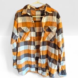 Aaliyah Flannel Button Up Shirt Brown Black White R&B Princess large